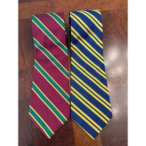 2 Preowned Lauren Ralph Lauren 100% Silk Striped Ties - Blue & Maroon